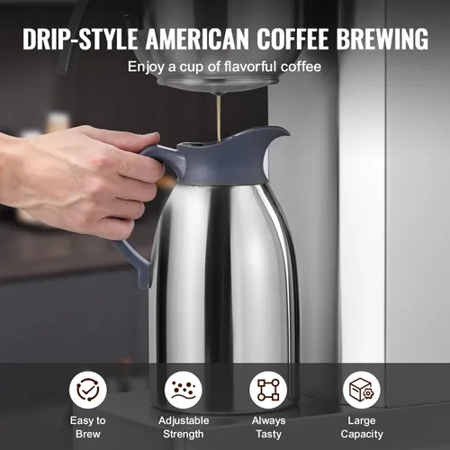 Vista 6 de VEVOR Cafetera de goteo comercial de 12 tazas, cafetera con jarra térmica para mantener el calor o el frío, cafetera de acero inoxidable