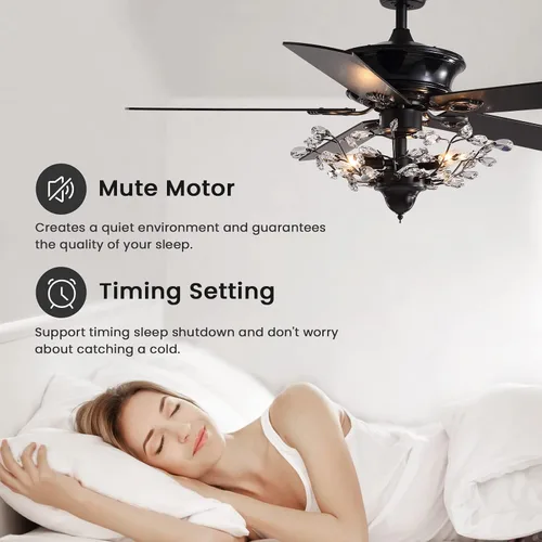 Vista 8 de Moderno ventilador de techo de cristal con control remoto para dormitorio, sala de estar (negro, 2, 50 pulgadas)