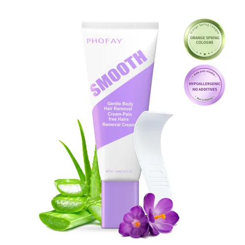 Vista 9 de Crema de depilación PHOFAY para pieles sensibles de hombres y mujeres – Depiladora de acción rápida y suave, recomendada por dermatólogos con aloe
