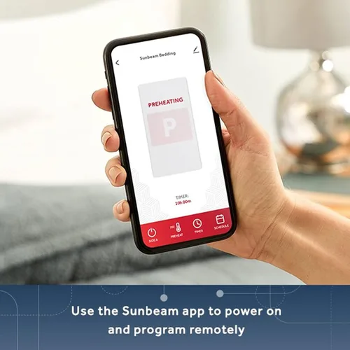 Vista 2 de SUNBEAM Almohadilla de colchón térmica térmica de mezcla de algodón premium con conexión WiFi de doble temperatura, con controlador, aplicación