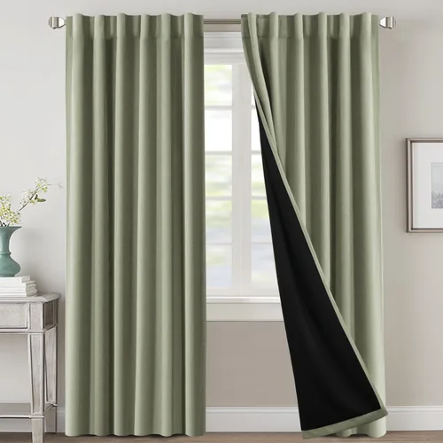 Vista 119 de H.VERSAILTEX Cortinas 100% opacas para dormitorio con forro negro, cortinas de oscurecimiento de habitación completa, con aislamiento térmico