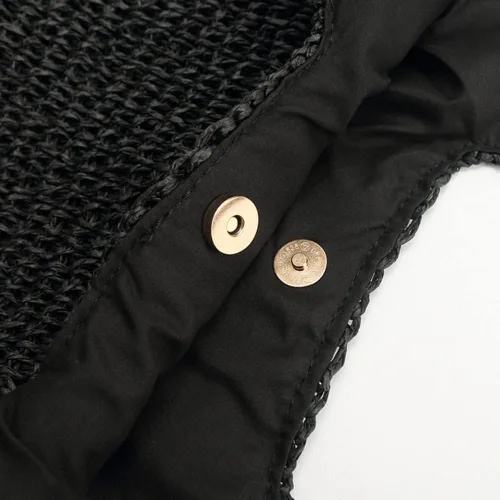 Vista 7 de QTKJ Bolso de hombro de paja grande suave tejida a mano bolso de playa negro bohemio con asa de paja retro de verano bolso de ratán negro Negro 118x
