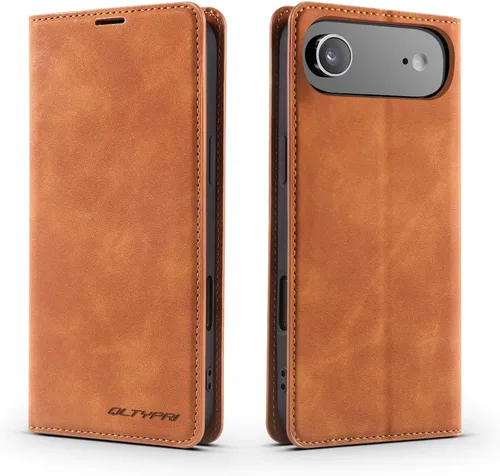 Vista 48 de QLTYPRI Funda tipo cartera para iPhone Air, 3 tarjeteros, color negro Funda de piel sintética de alta calidad, cierre magnético, soporte