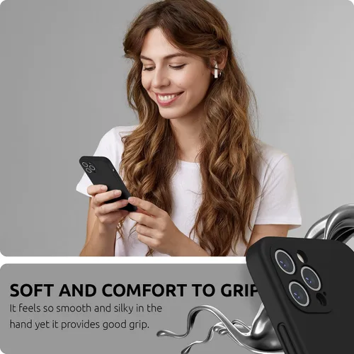 Vista 6 de SURPHY Funda diseñada para iPhone 12 Pro Max con protección para cámara, funda de silicona líquida con forro de microfibra, color negro