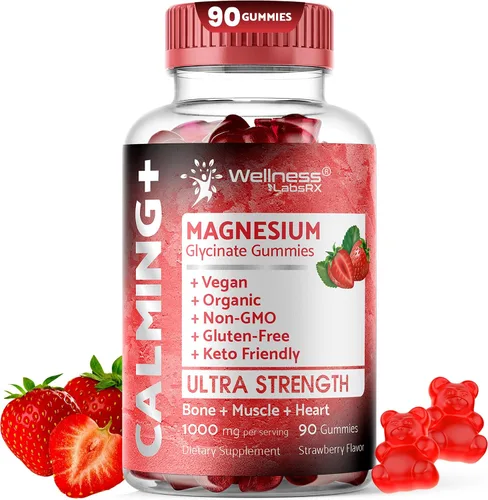 Vista 10 de Gomitas de glicinato de magnesio, 1000 mg - Suplemento de magnesio para apoyar la relajación, la salud del corazón - Gomitas de magnesio calmadas