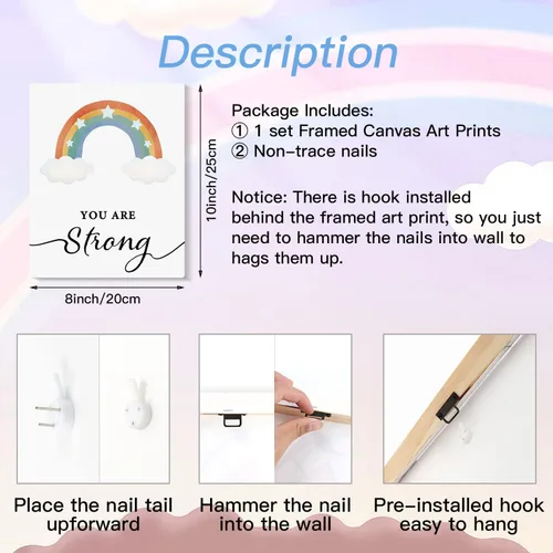 Vista 7 de HPNIUB Impresión artística colorida del arco iris, juego de 6 piezas (8 x 10 pulgadas), póster de lienzo de dibujos animados para niños, pintura