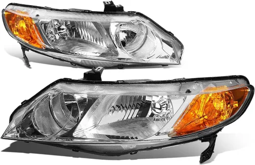 Vista 6 de DNA MOTORING Conjunto de faros delanteros compatible con Honda Civic 33101SNAA02, 33151SNAA02, HO2503125, HO2503125, HO2502125, negro/ámbar