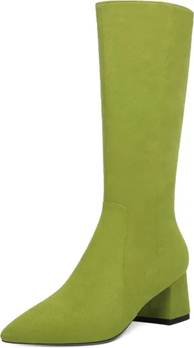 Vista 29 de MOVINSTEPS Botas de tacón bajo grueso con cremallera y puntera puntiaguda para mujer, de 2.0 in Verde militar