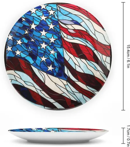 Vista 2 de Platos decorativos con diseño de bandera de Estados Unidos, acuarela, vitrales, decoración del hogar, platos de cerámica, para cocina, mesa auxiliar