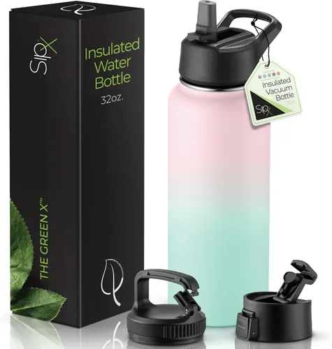 Vista 60 de SIPX™ Botella de Agua Aislada de 18 oz con 3 Tapas – Acero Inoxidable a Prueba de Fugas, Triple Aislamiento – Frío 24 Horas/Caliente 12 Horas