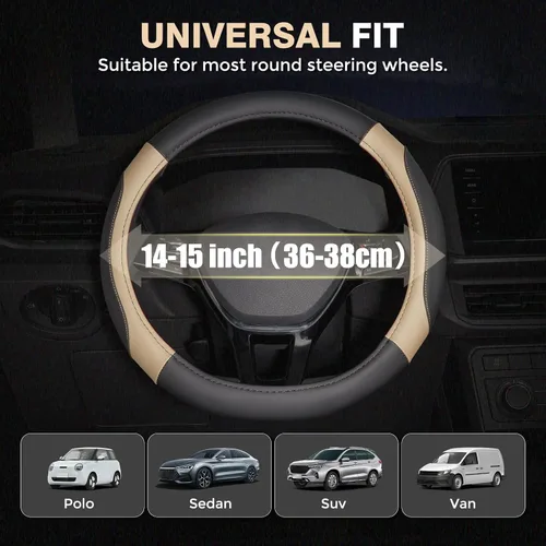 Vista 3 de Funda para volante de automóvil, fundas de cuero de microfibra con forro antideslizante, protector elástico transpirable para volante de automóvil