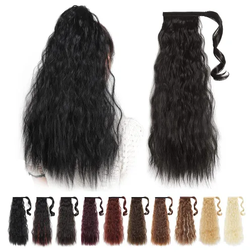 Vista 32 de Extensiones de cabello para cola de caballo, extensión de cola de caballo roja de 16 pulgadas, corta, ondulada, rizada, envolvente, cola de caballo