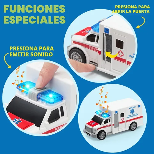 Vista 5 de JOYIN 4 paquetes de juguetes de vehículos de emergencia, vehículos accionados por fricción con luz y sonido, incluyendo camión de bomberos