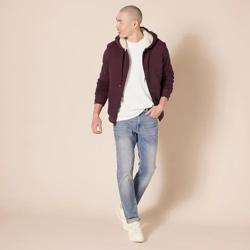 Vista 4 de Tienda Essentials Sudadera de vellón con capucha, con forro de sherpa y cierre completo de cremallera para hombre