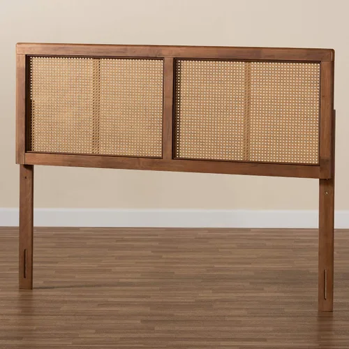 Vista 5 de Baxton Studio Gilbert Mid-Century - Cabecera de madera con acabado de nogal ceniza y ratán sintético, tamaño matrimonial
