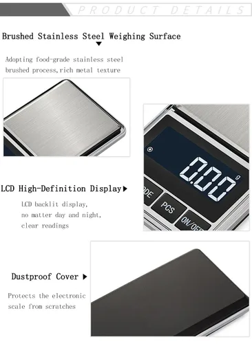 Vista 5 de Báscula digital de precisión de gramos, 7.05 oz x 0.00 oz, mini báscula de bolsillo portátil electrónica para joyería, básculas de tara con apagado