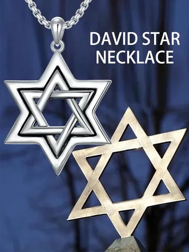 Vista 6 de Hexagram Necklace Men Women,Sterling Silver Jewish Star of DavidSeal of Solomon Six-pointed Star 12 Constellation Tetragrammaton Pendant Necklace