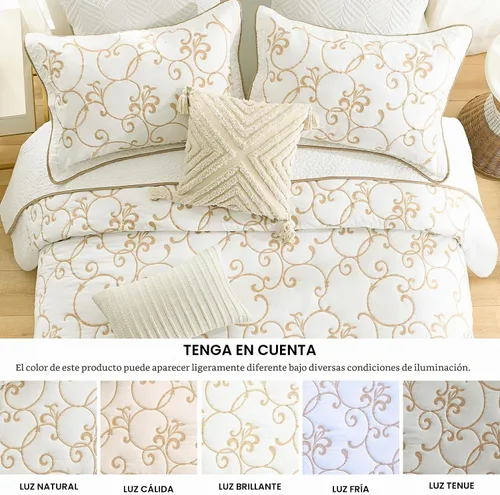 Vista 7 de Juego de cubrecama de gran tamaño de 100% algodón, 120"x102" extra grande para cama Queen, con fundas de almohada, ropa de cama bordada ligera de 3