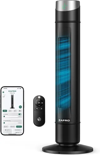 Vista 9 de ZAFRO Ventilador de torre inteligente para dormitorio, ventilador de torre oscilante de 120°, 28 pies/s de alta velocidad, 12 velocidades, 4 modos