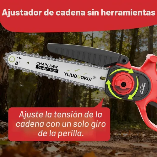 Vista 4 de Mini motosierra inalámbrica de 8" con 2 baterías Luz roja