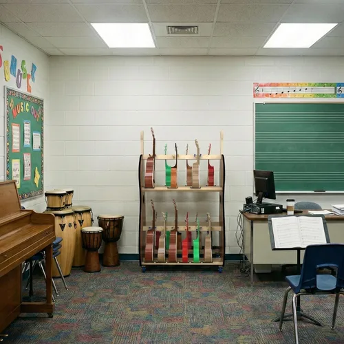 Vista 7 de Carrito de almacenamiento de ukelele móvil para escuelas (18) – The Band Room Estante para aula de música Fabricado en Estados Unidos