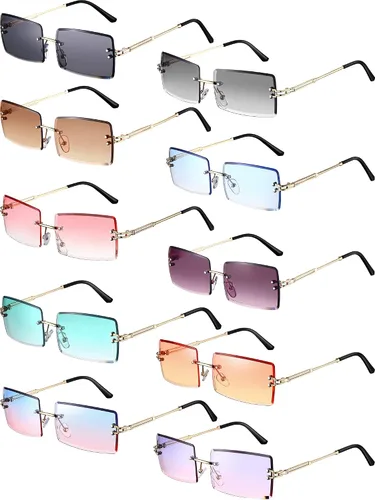 Vista 15 de Weewooday 10 pares de gafas de sol rectangulares sin montura retro sin marco cuadradas