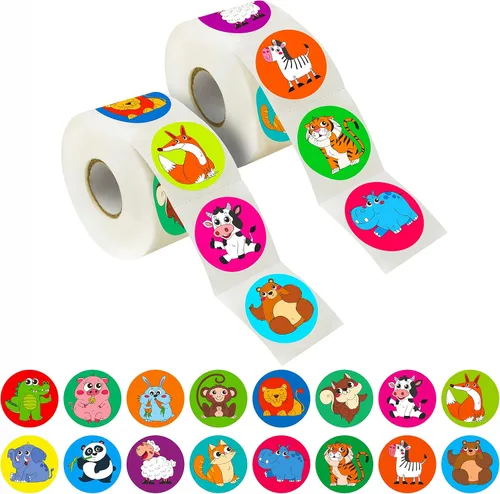 Vista 14 de 600 adorables calcomanías redondas de animales terrestres en 16 diseños con línea perforada versión ampliada (cada uno mide 1.5 pulgadas de diámetro)