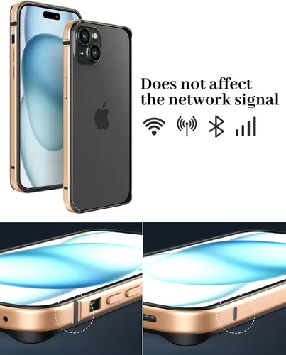 Vista 3 de Funda delgada de metal para iPhone 15, [interior de TPU suave + parachoques chapado en metal] [compatible con carga inalámbrica] a prueba de golpes