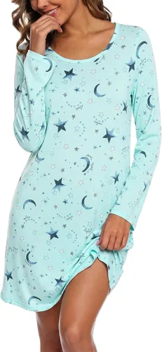 Vista 28 de ENJOYNIGHT Ropa de dormir de algodón para mujer, camisón de manga larga con estampado de camiseta para dormir ABC