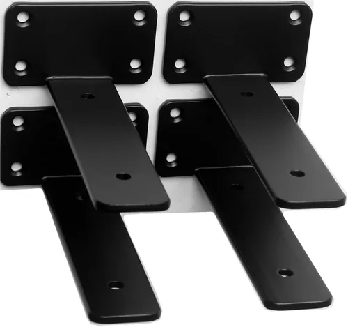 Vista 88 de Paquete de 2 - Soportes de estante en L ocultos negros de 4 pulgadas (1/5 pulgada de grosor) Soportes de estante flotante de hierro Soportes