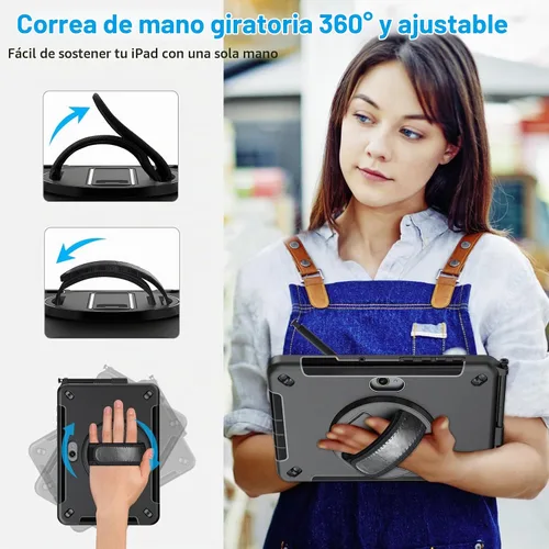 Vista 4 de Funda para Galaxy Tab Active 5 Pro 2025/4 Pro 2022/2019 de 10.1 Pulgadas: TPU con Soporte - Protector de Pantalla - Correa de Mano - Correa de Negro