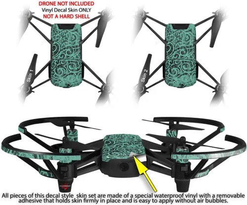 Vista 2 de Skin Wrap 2 Pack para DJI Ryze Tello Drone carpeta garabatos mar verde Drone No Incluidas