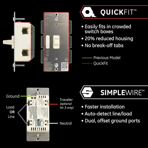 Vista 3 de Enbrighten Interruptor de luz inteligente Almond Z-Wave Plus con QuickFit y SimpleWire, listo para 3 vías, compatible con Alexa, Google Assistant