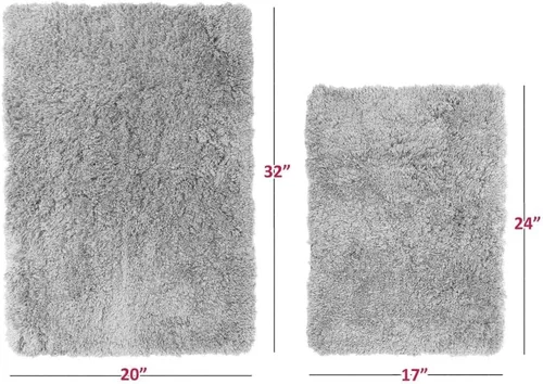 Vista 3 de 3 alfombras de baño ultra suaves y bonitas, tamaños 17 x 24/20 x 32/20 x 24 pulgadas, tacto suave, súper lujoso, grueso, extra fresco, plateado