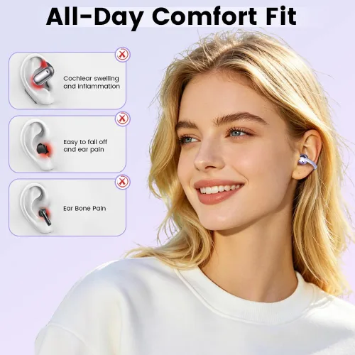 Vista 6 de Auriculares abiertos con clip para la oreja, auriculares inalámbricos Bluetooth 5.4 Los auriculares sobre la oreja con micrófono integrado