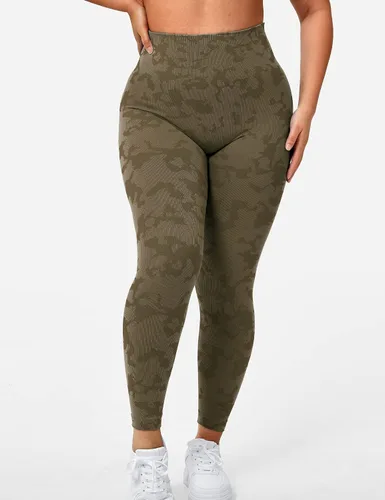 Vista 2 de YEOREO Leggings de entrenamiento de camuflaje para mujer, leggings de yoga atléticos de cintura alta sin costuras