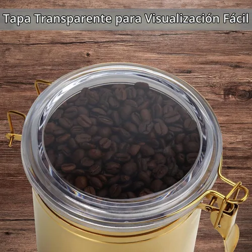 Vista 4 de Recipiente de cocina de acero inoxidable de 52.5 onzas, para granos de café, té, harina, azúcar, almacenamiento de galletas, recipiente de café