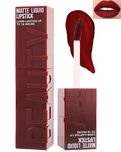 Vista 13 de Lápiz labial líquido mate para mujeres - 2 unidades, rosa nude y rojo vino, tinte labial altamente pigmentado, brillo labial mate aterciopelado