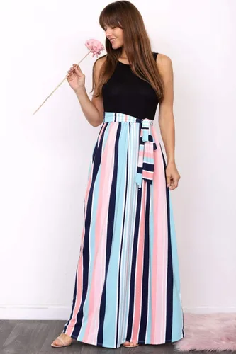 Vista 2 de Eloges - Vestido largo sin mangas con faja en contraste para mujer S-3X Plus