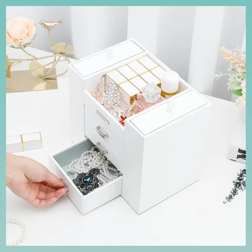 Vista 7 de Homde Organizador de joyas para niñas y mujeres, joyero, collares, anillos, aretes, soporte de exhibición, estuche de almacenamiento de joyas