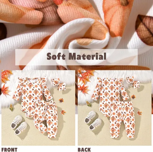 Vista 5 de Aalizzwell Conjunto de mameluco acanalado para bebé recién nacido prematuro para otoño e invierno