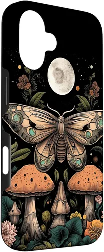 Vista 3 de Funda botánica para iPhone 16 con diseño de hongos mariposa vintage