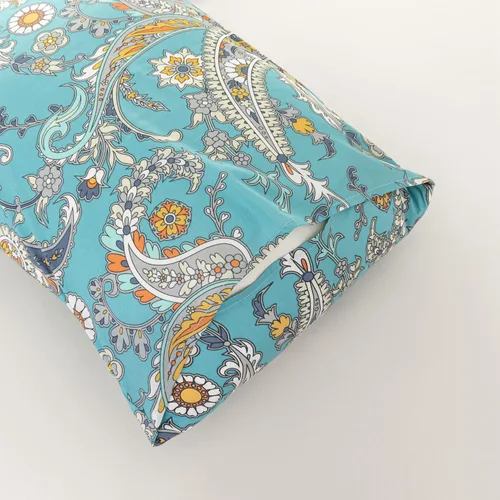 Vista 6 de SUSYBAO Juego de 2 fundas de almohada de tamaño Queen, 100% algodón, estampado floral, estampado de cachemira, color azul aguamarina, con cierre