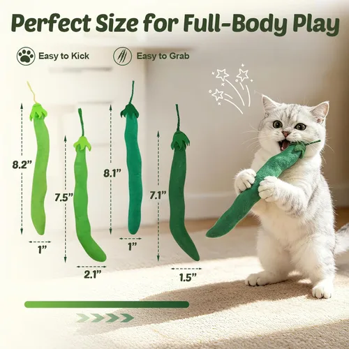 Vista 3 de CiyvoLyeen Juguete de hierba gatera, juguetes para gatos de frijoles verdes, suministros interactivos, pateador, verduras, vegano, salud dental