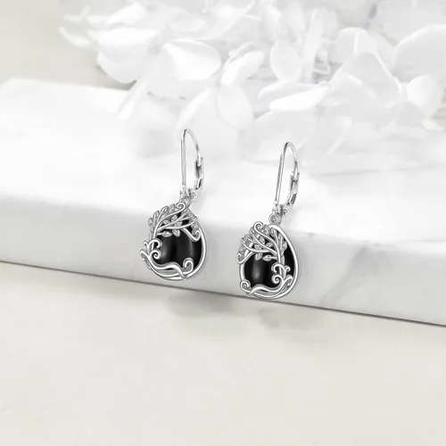 Vista 249 de Aretes colgantes con forma de lágrima de filigrana de piedra lunar de plata de ley 925 con cierre de palanca para mujer, regalos de joyería
