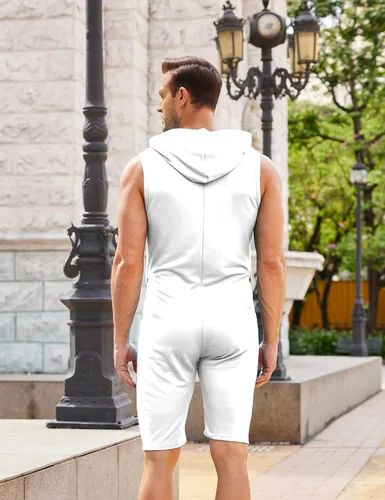 Vista 3 de COOFANDY Enterizo de una pieza para hombre, casual, a la moda, cómodo, sin mangas, ajustado, con cremallera, con bolsillos