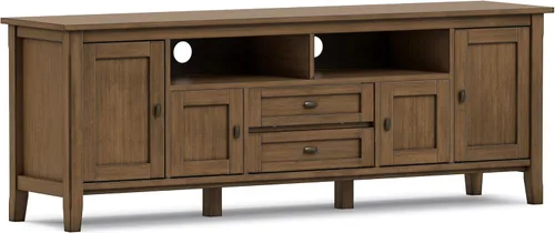 Vista 16 de SIMPLIHOME Warm Shaker - Soporte de TV de madera maciza de 72 pulgadas de Marrón rojizo