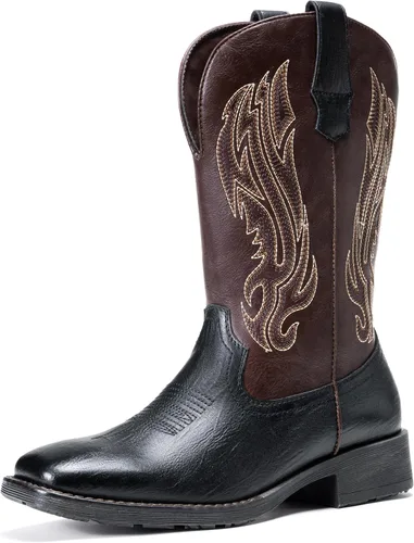 Vista 15 de Jousen Botas Vaqueras para Hombres con Bordado, Botas Occidentales Retro de Punta Cuadrada para Hombre, Botas Vaqueras Para Hombre