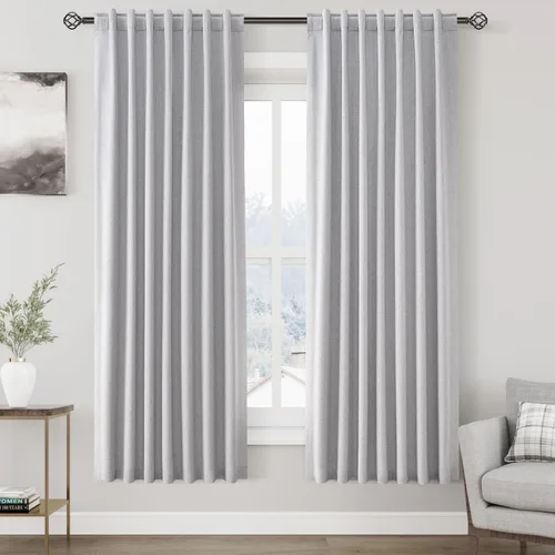 Vista 93 de Nanspring Cortinas de lino 100% opacas para dormitorio, 96 pulgadas de largo, con pestaña trasera, bolsillo para barra, aislamiento térmico, cortina