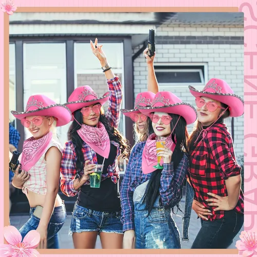 Vista 5 de Zhanmai 12 piezas de sombrero de vaquera con lentes de corazón y bandana con corona de tiara